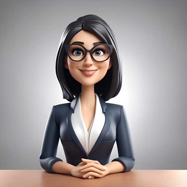 business-woman-sitting-table-gray-background-3d-rendering